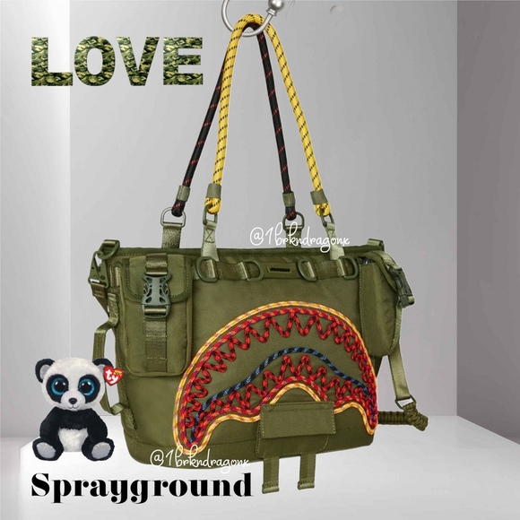 Sprayground Camo Military Limuted Edition Tote Olive Green Quilted Rope NWT RARE - Picture 11 of 15